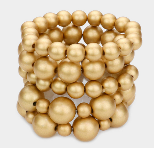 Matte Gold Circle Beaded Stretch Bracelet Stack