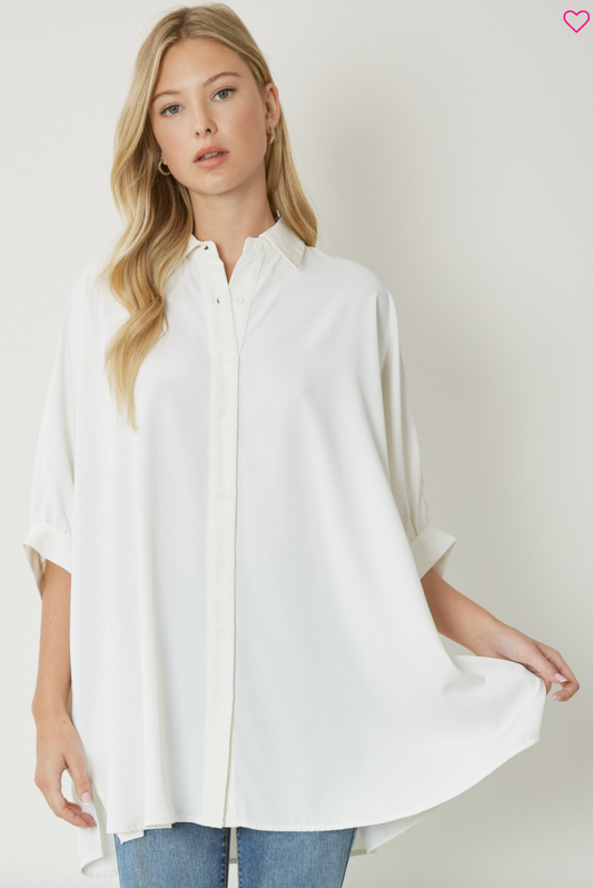 Off White Oversized Dolman Sleeve Tunic Top