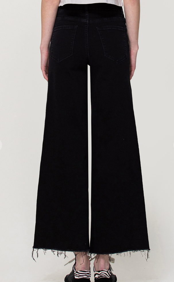 Vervet Black High Rise Wide Leg Raw Hem Crop Jeans