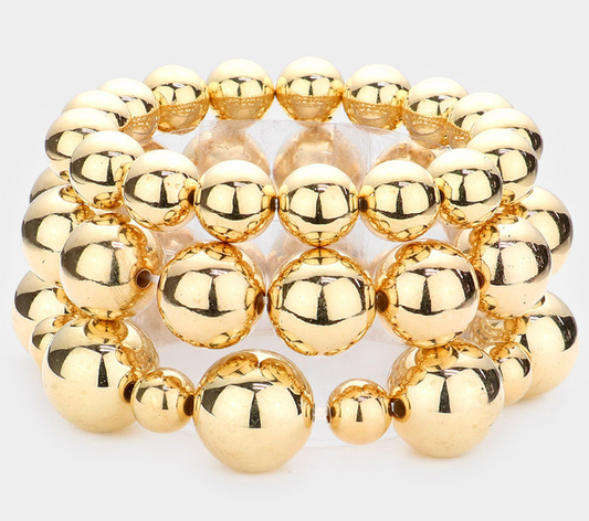 Shiny Gold Circle Beaded Stretch Bracelet Stack