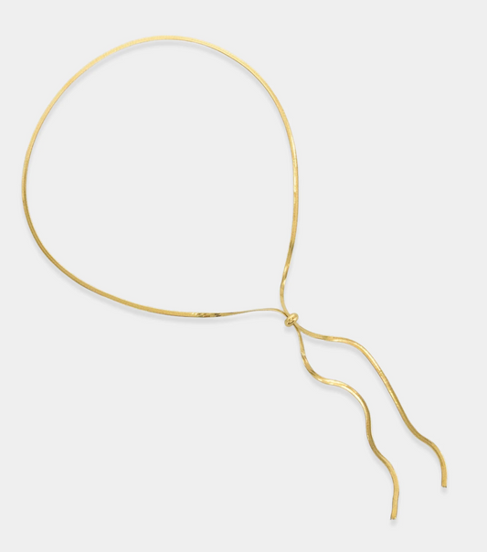 Gold Herringbone Lariat Chain Tassel Necklace