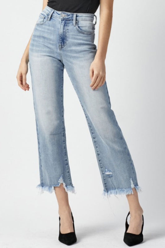 Light Wash High Rise Crop Straight Frayed Hem Jeans*FINAL SALE*