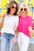 Hot Pink Round Neck Dolman Sleeve Top, dolman top, round neck, off white sleeve top, work to weekend, chic top, shop style your senses by mallory fitzsimmons