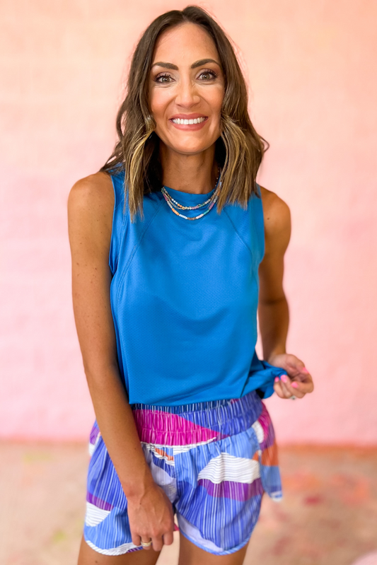 Cobalt Blue Crew Neck Hi Low Active Tank SSYS The Label, blue, tank top, sleeveless, athleisure, Shop Style Your Senses By Mallory Fitzsimmons