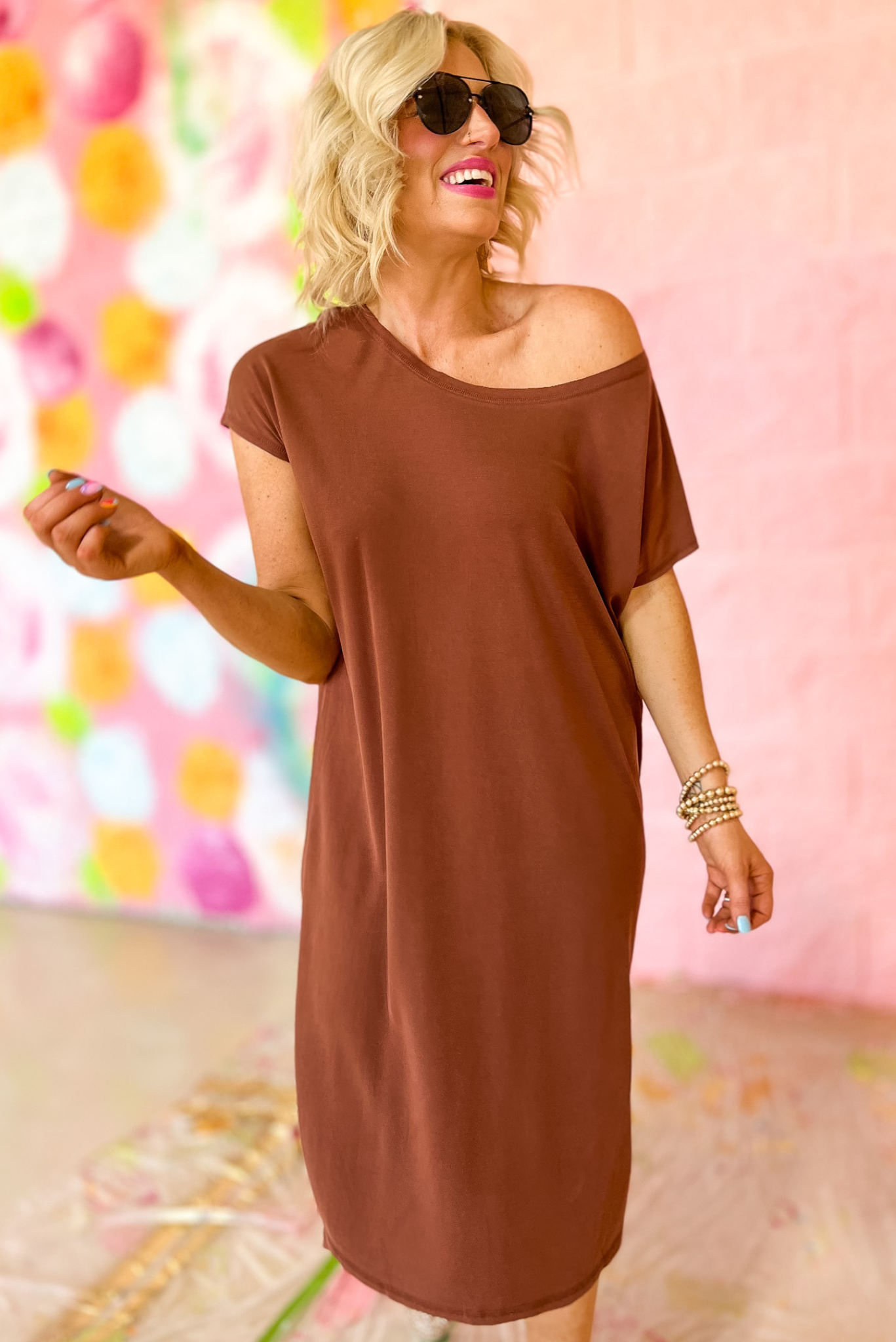 Brown Round Neck Hi Low T Shirt Midi Dress, midi dress, t shirt dress, solid dress, summer dress, casual, Shop Style Your Senses By Mallory Fitzsimmons