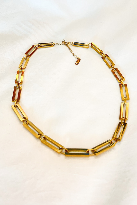 Gold Rectangle Chain Link Necklace