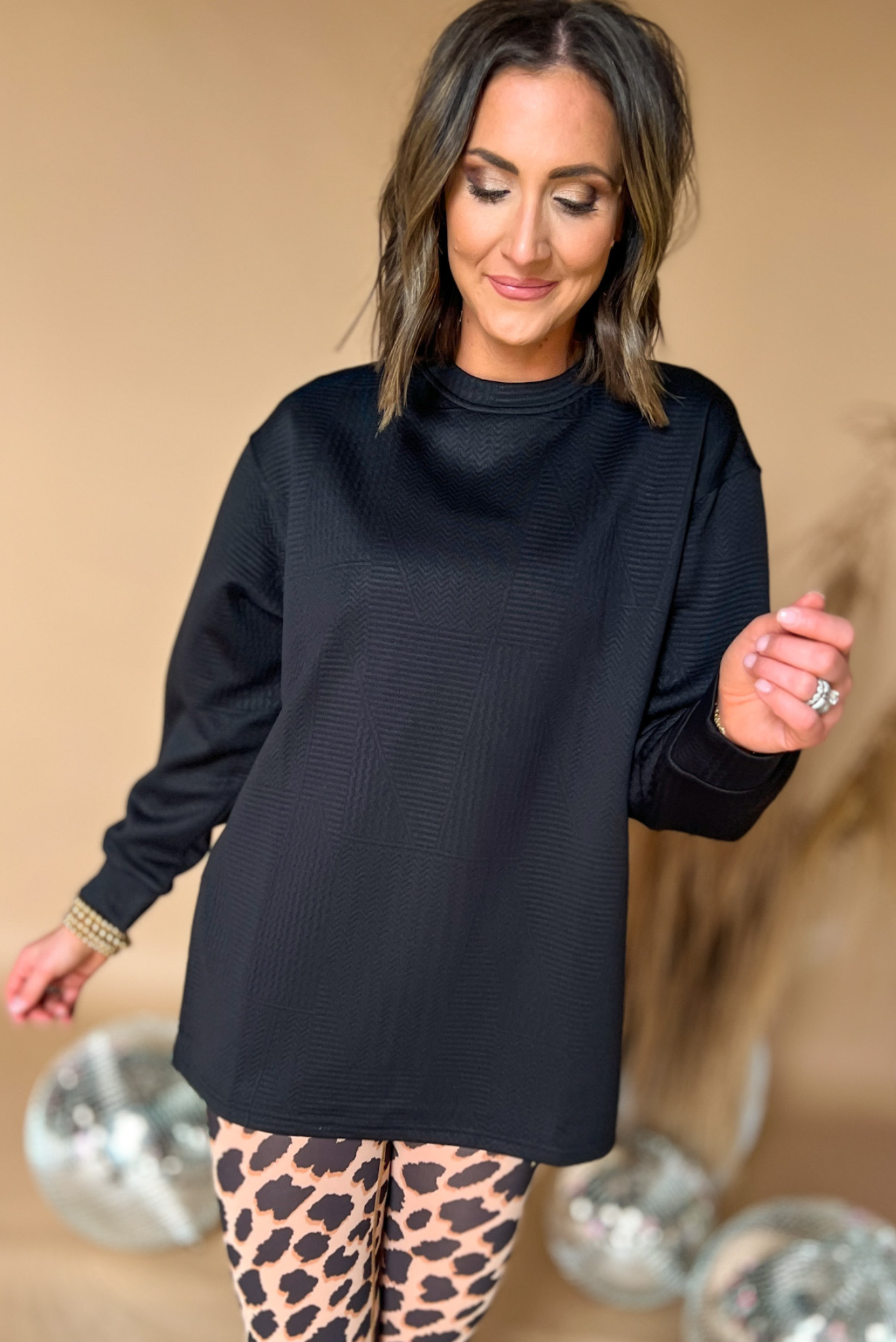 SSYS Black Quilted Long Sleeve High Low Top