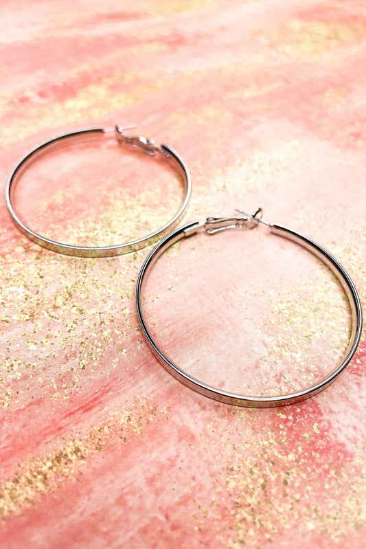 Silver Smooth Metal Medium Hoop Earrings