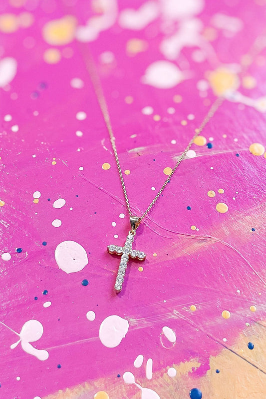 Gold Rhinestone Medium Cross Necklace