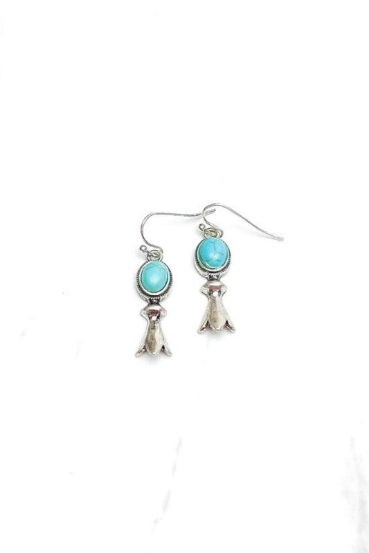 Turquoise Oval With Silver Charm Earrings