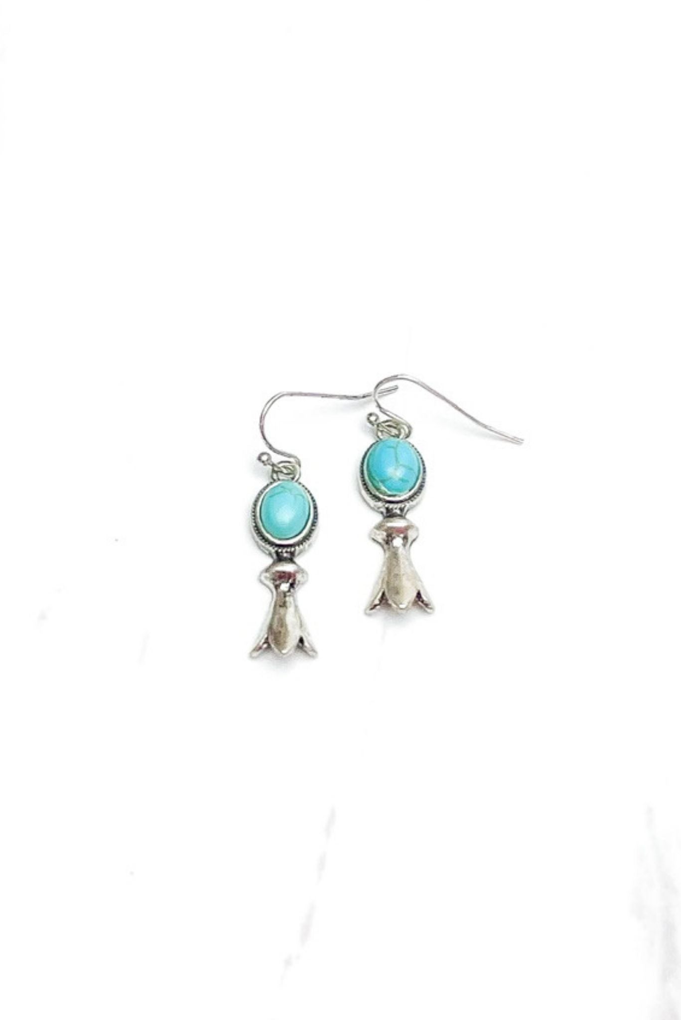 Turquoise Oval With Silver Charm Earrings