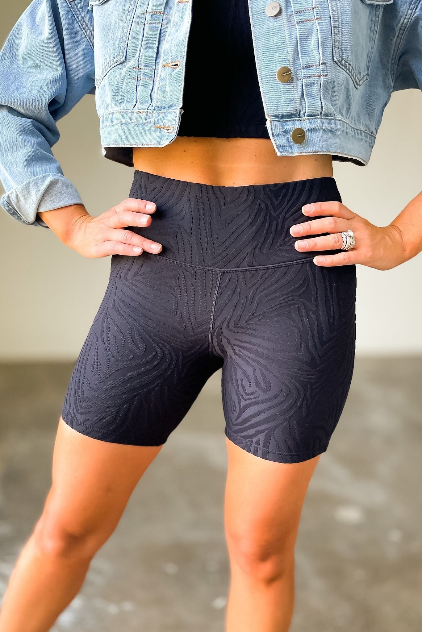 black animal print high waisted biker shorts, July athleisure collection, fitness fashion, gym style, shop style your senses by mallory fitzsimmons