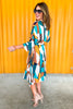 teal multi abstract midi dress, transitional dresses, Sunday best, work to weekend, chic style, shop style your senses by mallory fitzsimmons