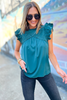 Green Cross Pleat Ruffle Sleeve Top, cross pleat, pleated top, green top, ruffle sleeves, Shop Style Your Senses By Mallory Fitzsimmons
