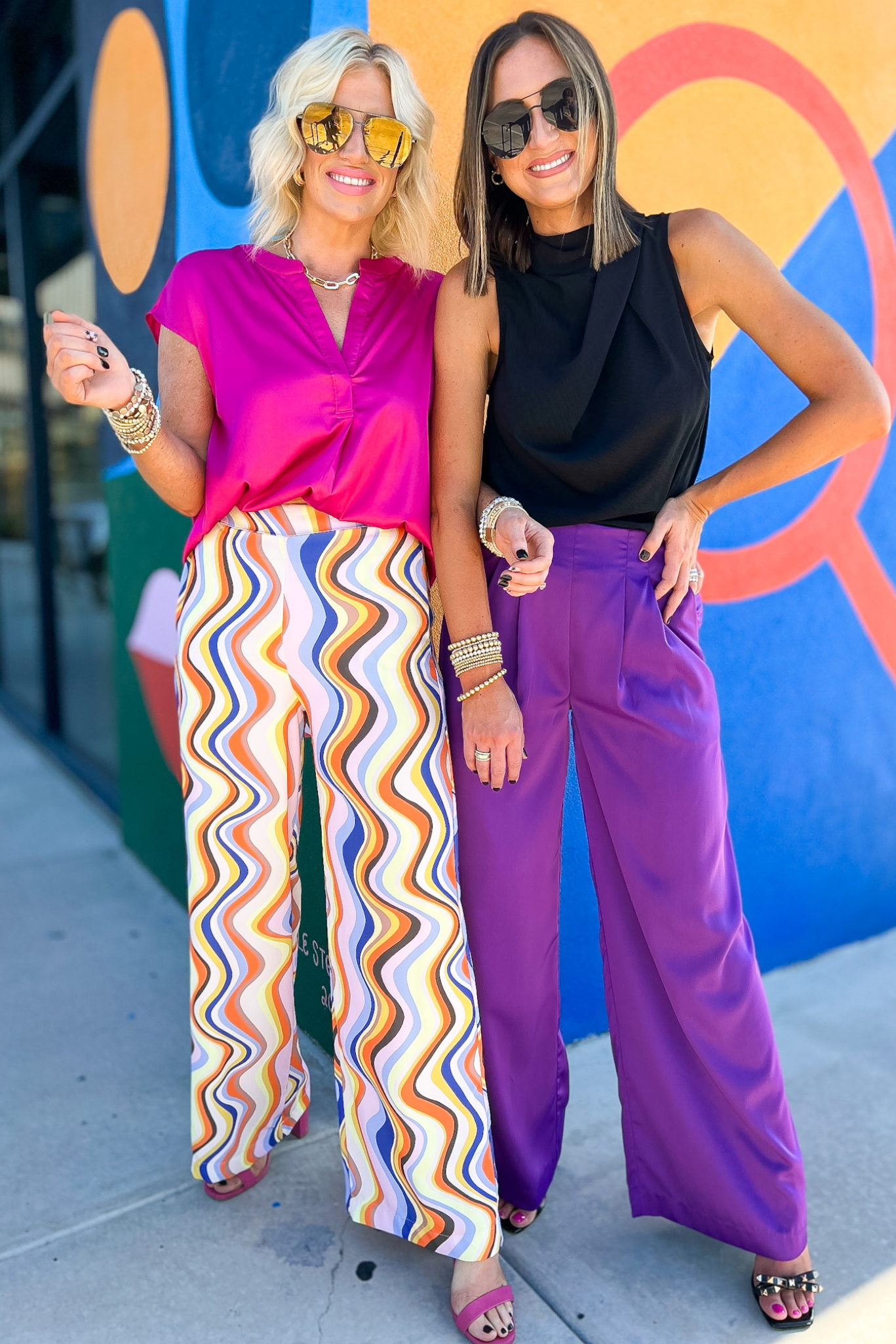 Colorful wide leg pants deals