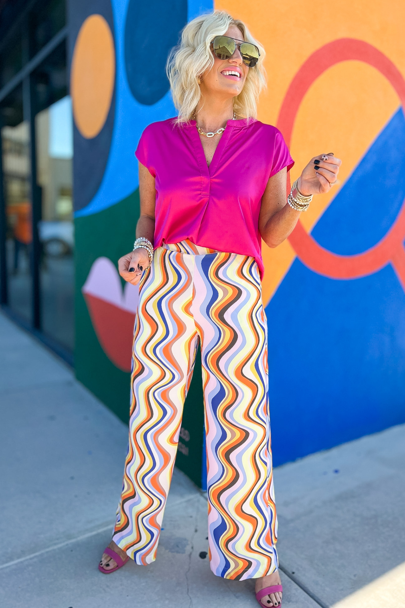 Multi Wave Print Wide Leg Pants FINAL SALE