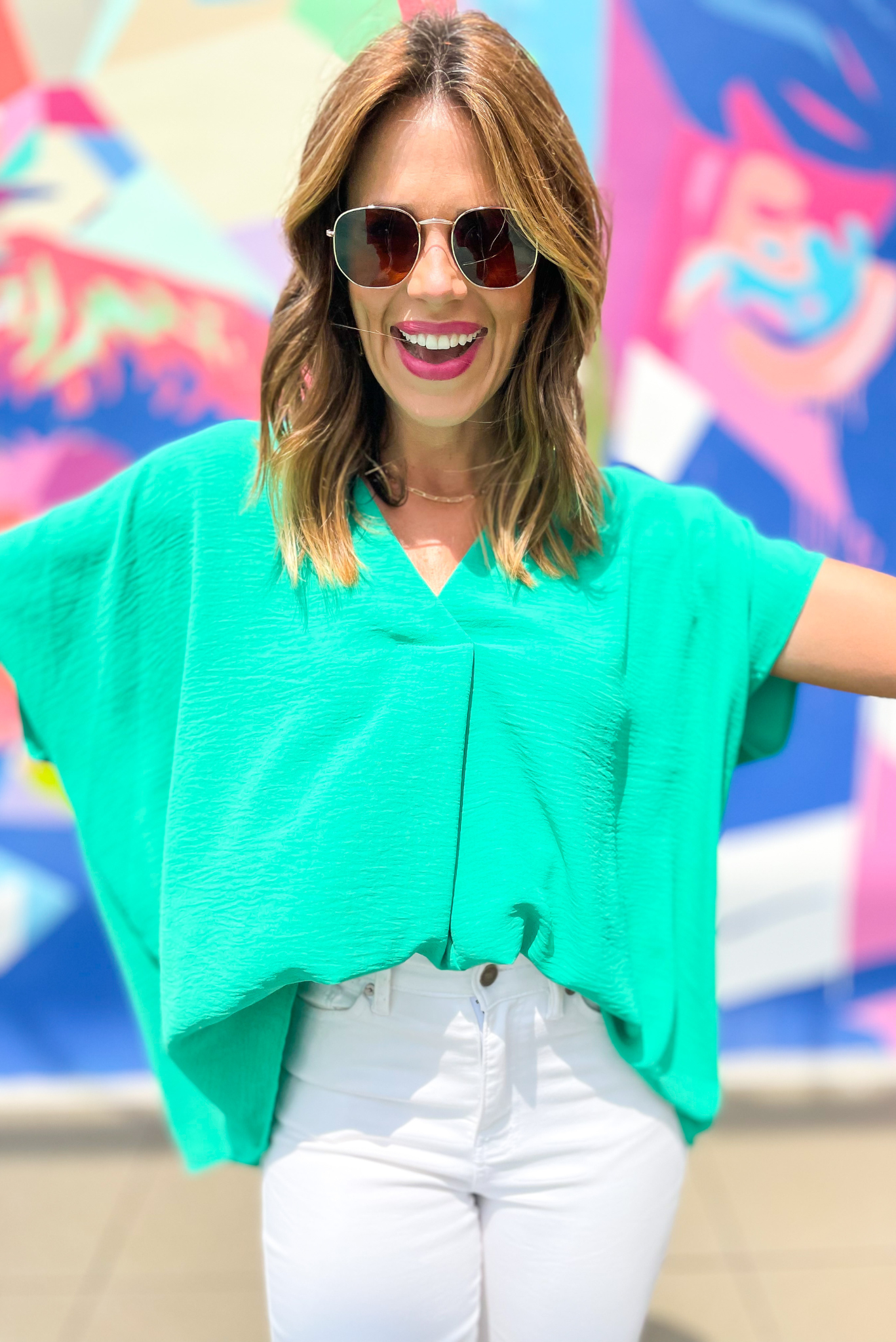 Green V Neck Cap Sleeve Flowy Top, v neck top, flowy top, cap sleeve, work to weekend, mom style, summer top, shop style your senses by mallory fitzsimmons