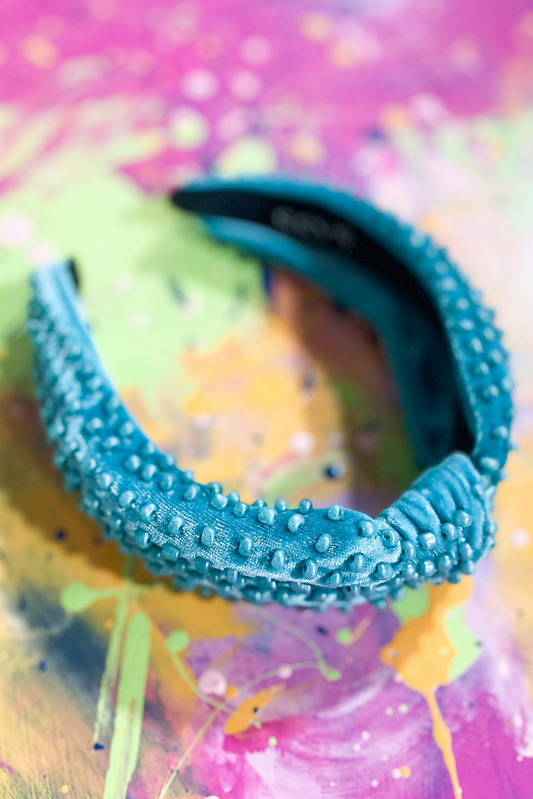 Blue Velvet Seed Bead Headband