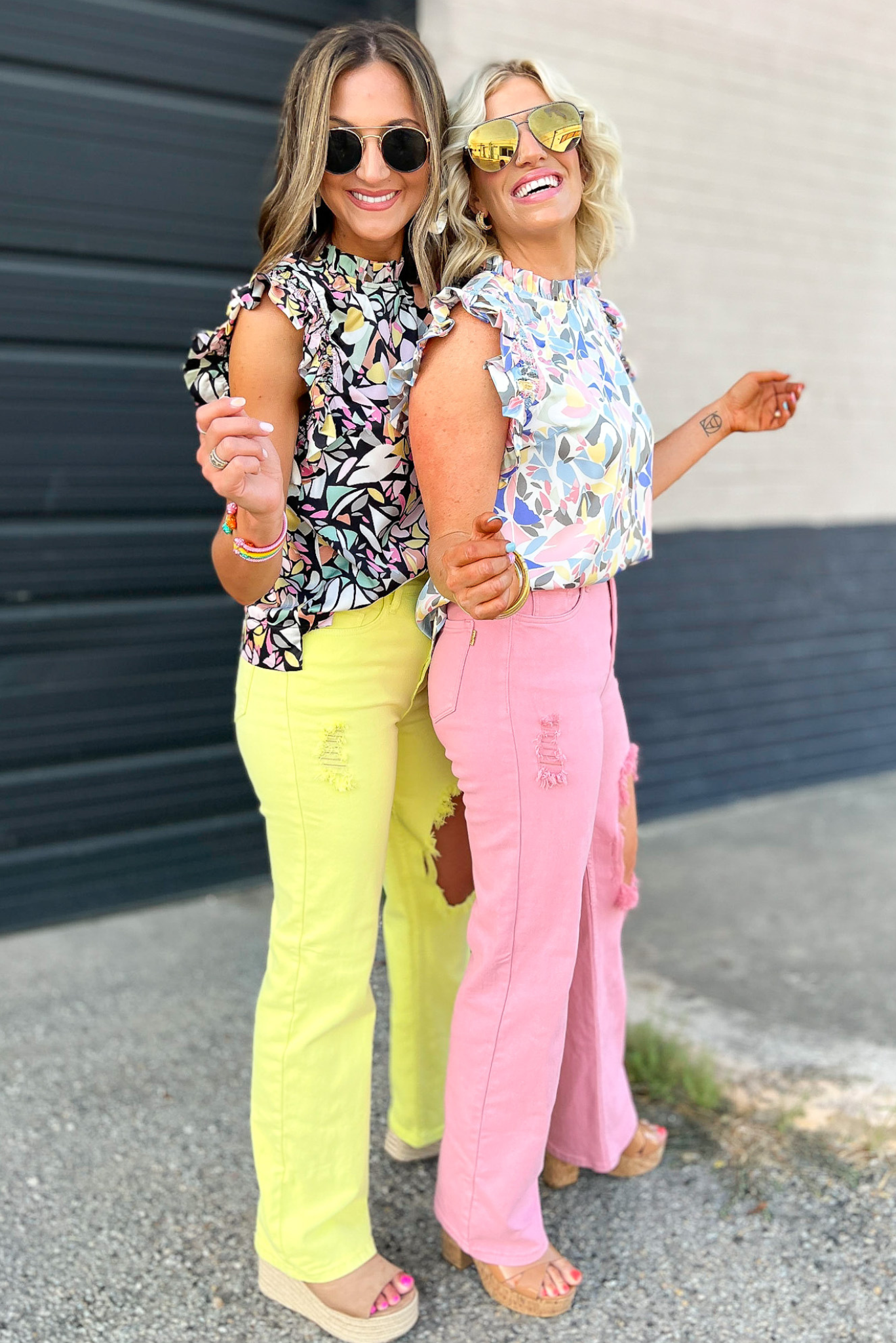 Black Multi Geometric Frill Neck Ruffle Smock Sleeve Top, geometric print, black print, ruffle sleeve, sleeveless top, cute top, Shop Style Your Senses By Mallory Fitzsimmons