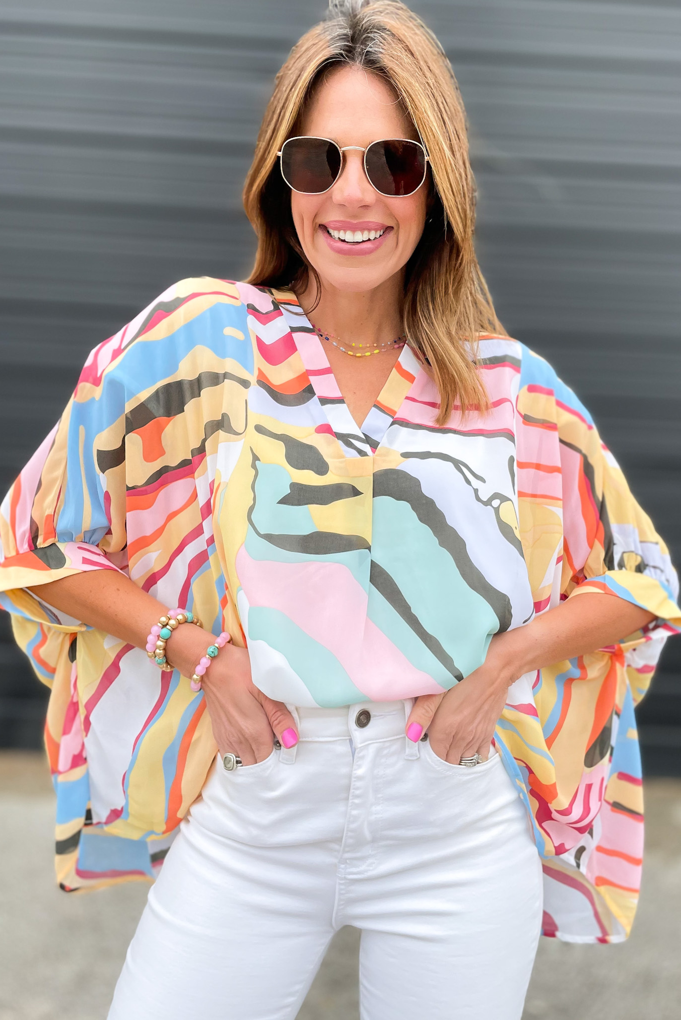 Sage Yellow Abstract Print V Neck Kaftan Top, abstract printed top, work to weekend, blouse, v neck, kaftan top, date night, summer top, shop style your senses by mallory fitzsimmons