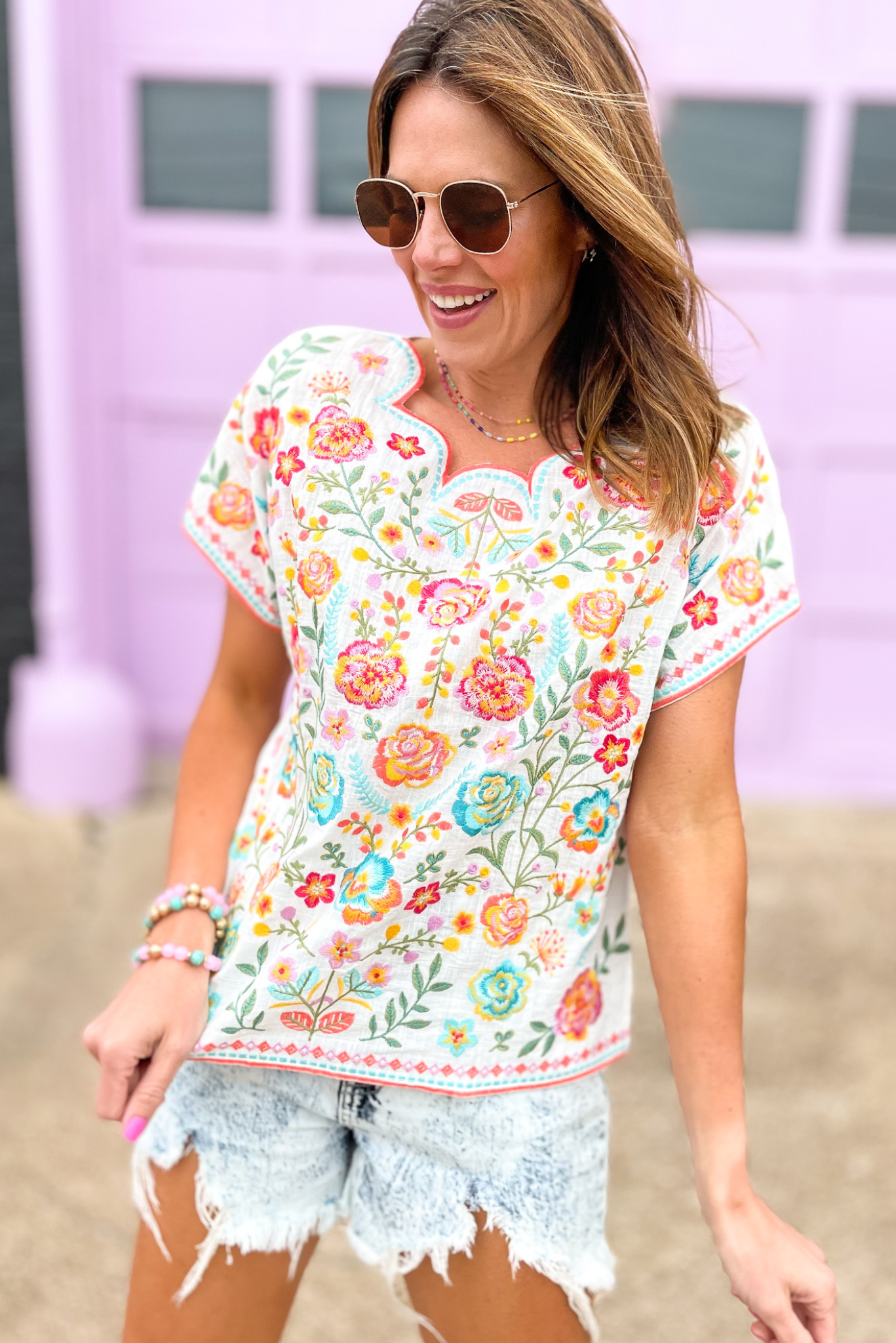 Ivory Scalloped Neck Floral Embroidered Top, scalloped neck, embroidery, floral print, shop style your senses by mallory fitzsimmons