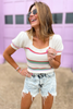 Cream Striped Short Sleeve Knit Top, date night, summer top, striped, work to weekend, chic, denim cut offs, shop style your senses by mallory fitzsimmons