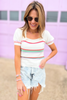 Cream Striped Short Sleeve Knit Top, date night, summer top, striped, work to weekend, chic, denim cut offs, shop style your senses by mallory fitzsimmons