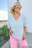 Light Blue Raw Edge Waffle Knit V Neck Top, blue top, knit top, v neck, Shop Style Your Senses By Mallory Fitzsimmons