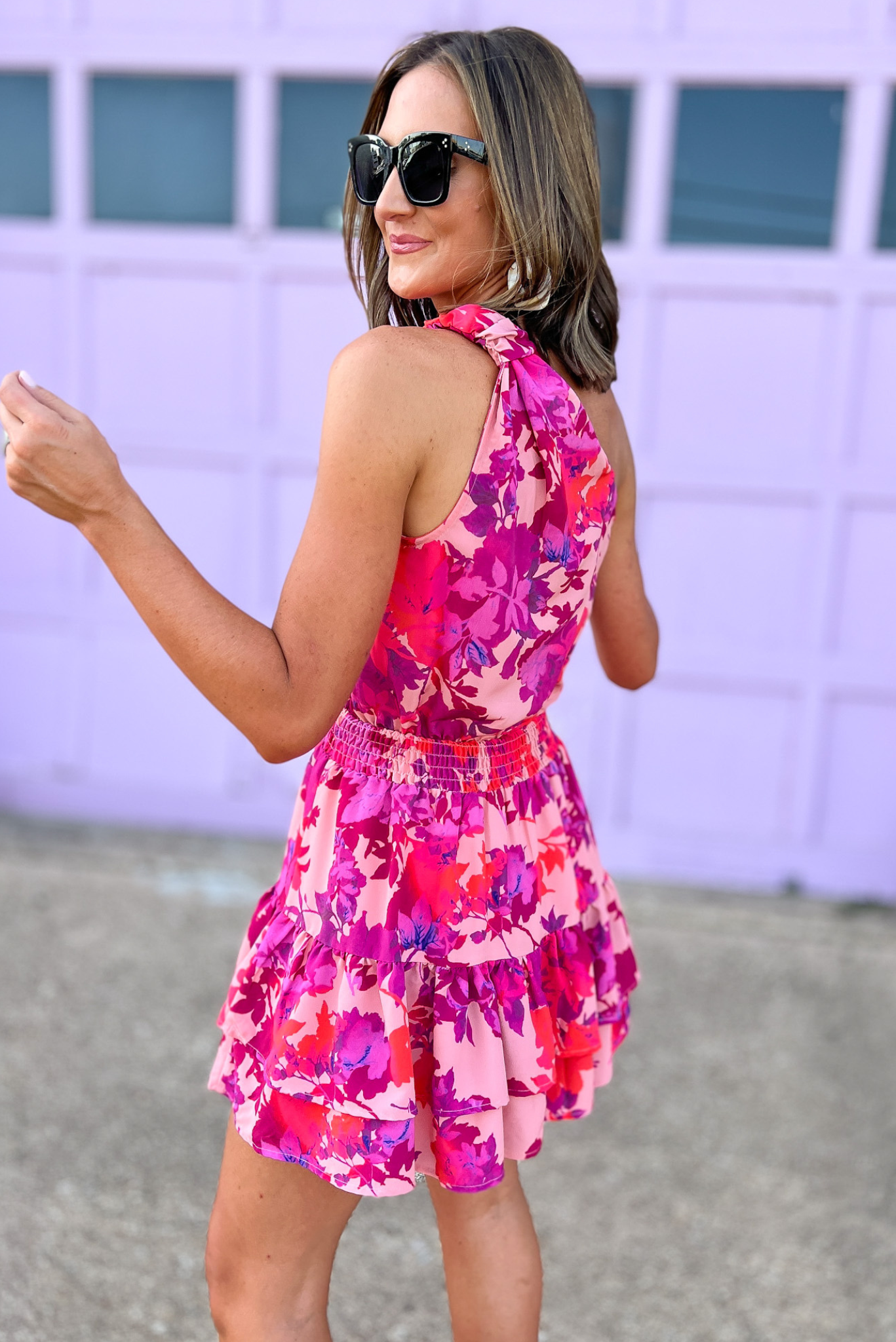 Peach Pink Floral One Shoulder Dress, pink dress, one shoulder, cute dress, ruffles, smocked, Shop Style Your Senses By Mallory Fitzsimmons