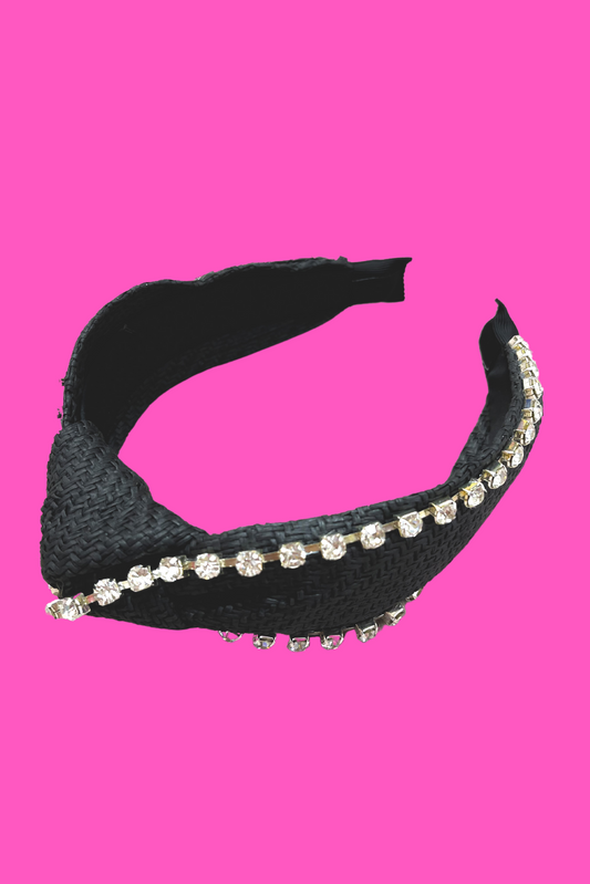 Black Rhinestone Trim Knot Headband