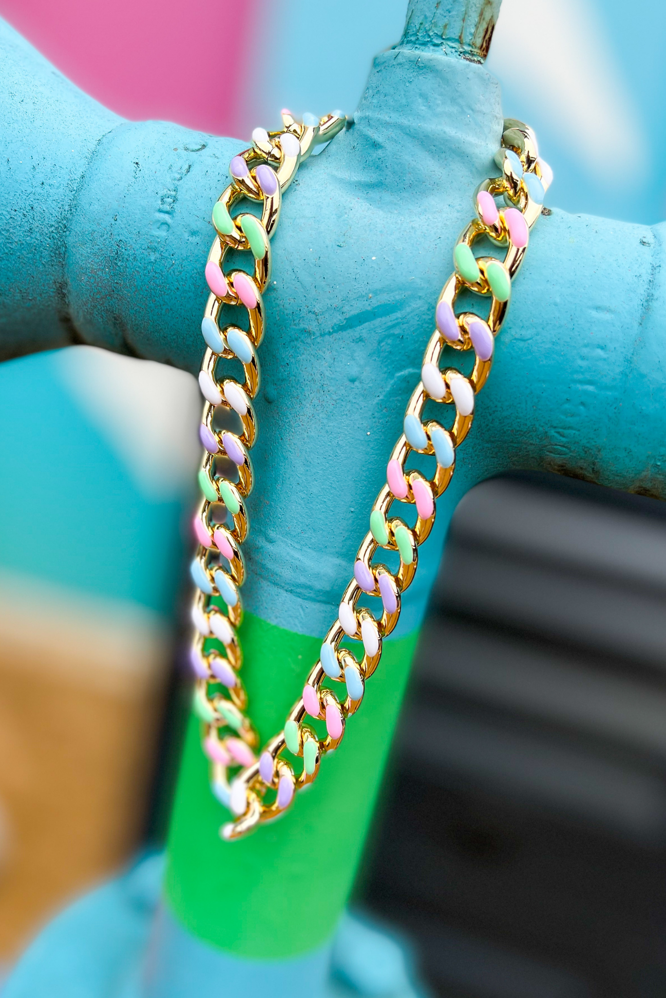 Pastel Enamel Curb Chain Necklace