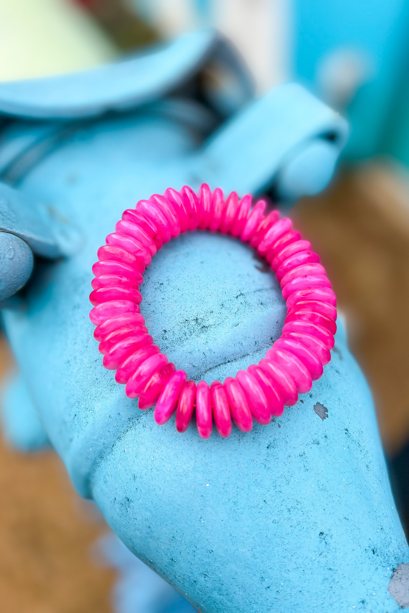 Neon Pink Resin Beaded Stretch Bracelet