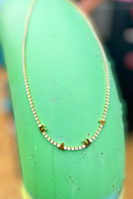 Gold Rhinestone Tennis Mama Necklace