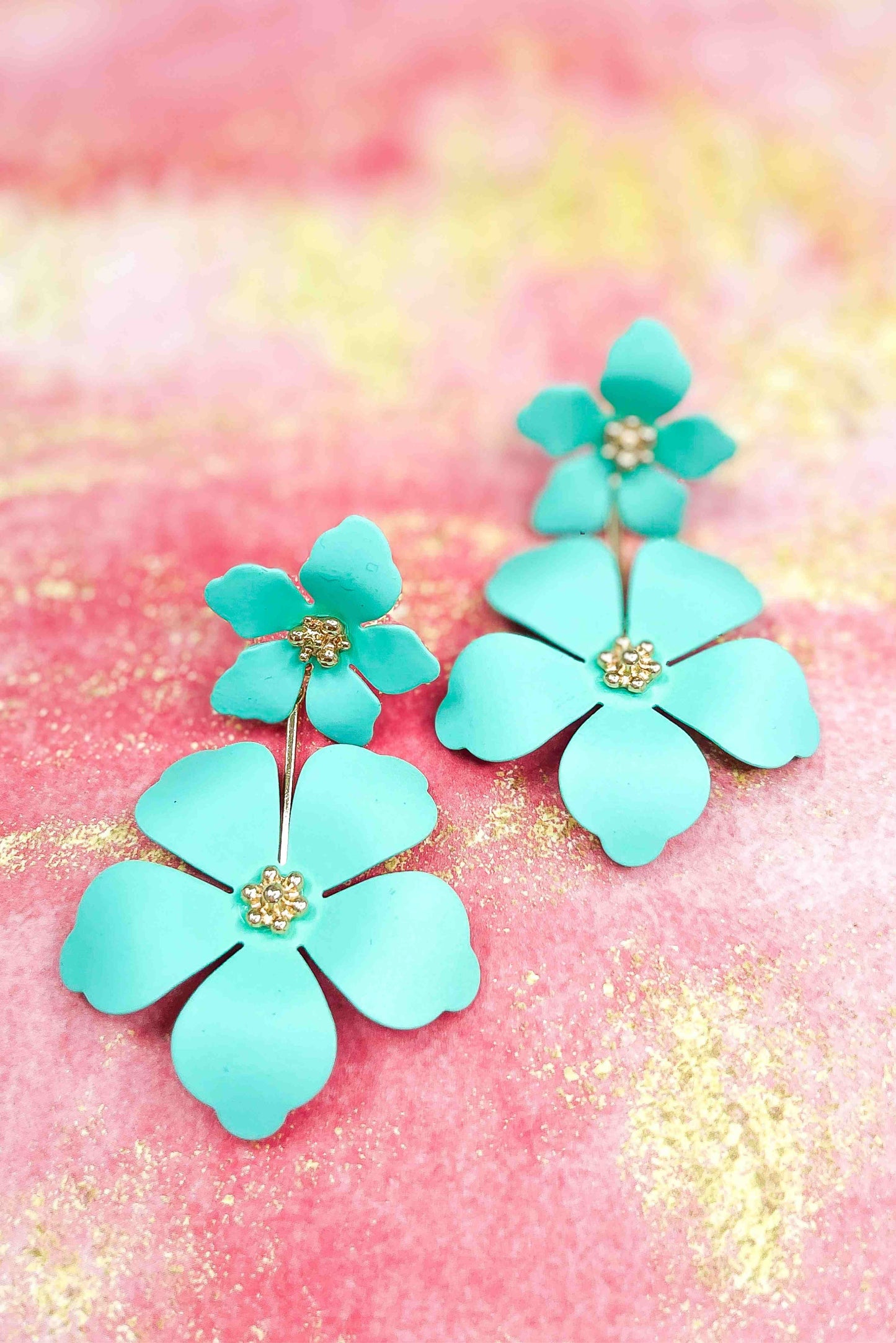 Mint Double Flower Link Earrings