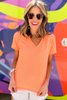 Neon Orange V Neck Short Sleeve Knit Top, neon top, short sleeve top, summer top, spring colors, v neck, knit top, shop style your senses by mallory fitzsimmons