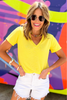 Neon Yellow V Neck Short Sleeve Knit Top, neon top, short sleeve top, summer top, spring colors, v neck, knit top, shop style your senses by mallory fitzsimmons