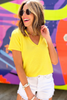 Neon Yellow V Neck Short Sleeve Knit Top, neon top, short sleeve top, summer top, spring colors, v neck, knit top, shop style your senses by mallory fitzsimmons