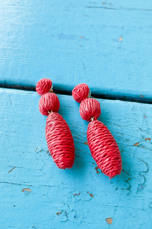 Red Swirl Dome Oval Link Earrings