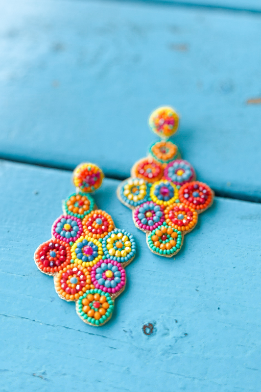 Multi Color Circle Beaded Drop Earrings *FINAL SALE*