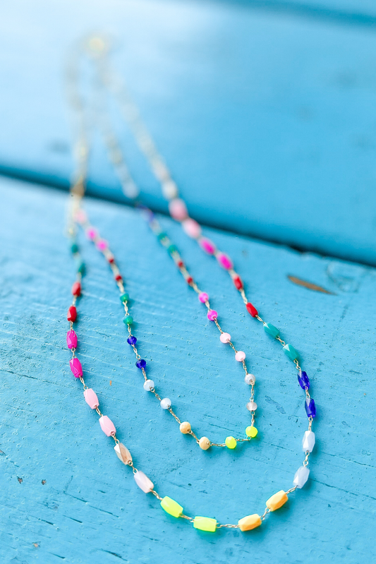 Rainbow Beaded Double Layered Necklace