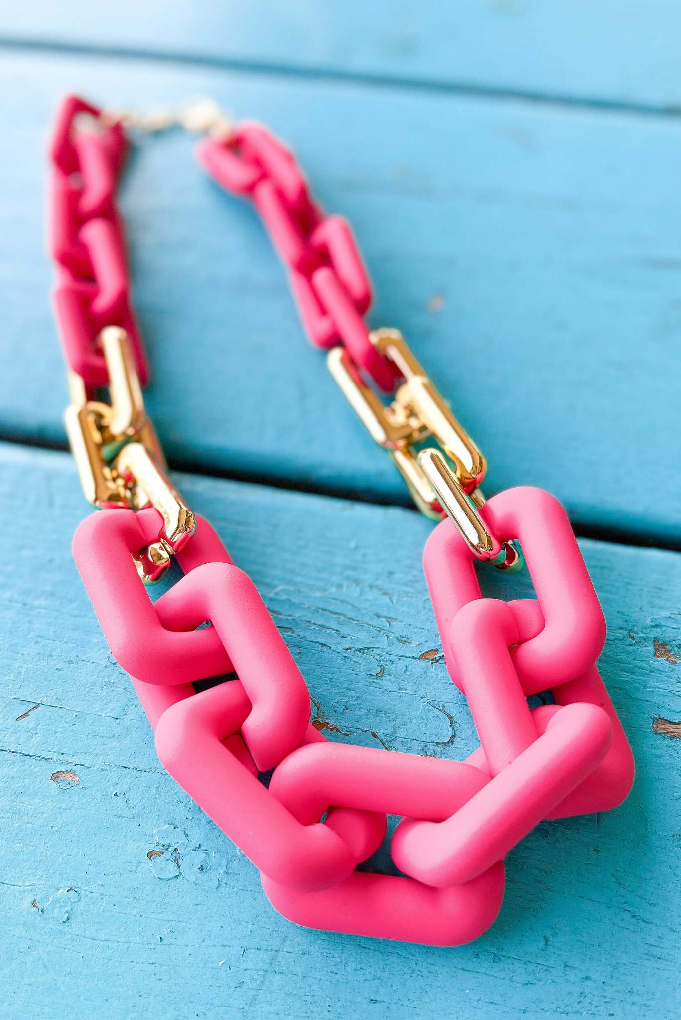 Fuchsia Gold Accent Open Rectangle Link Necklace