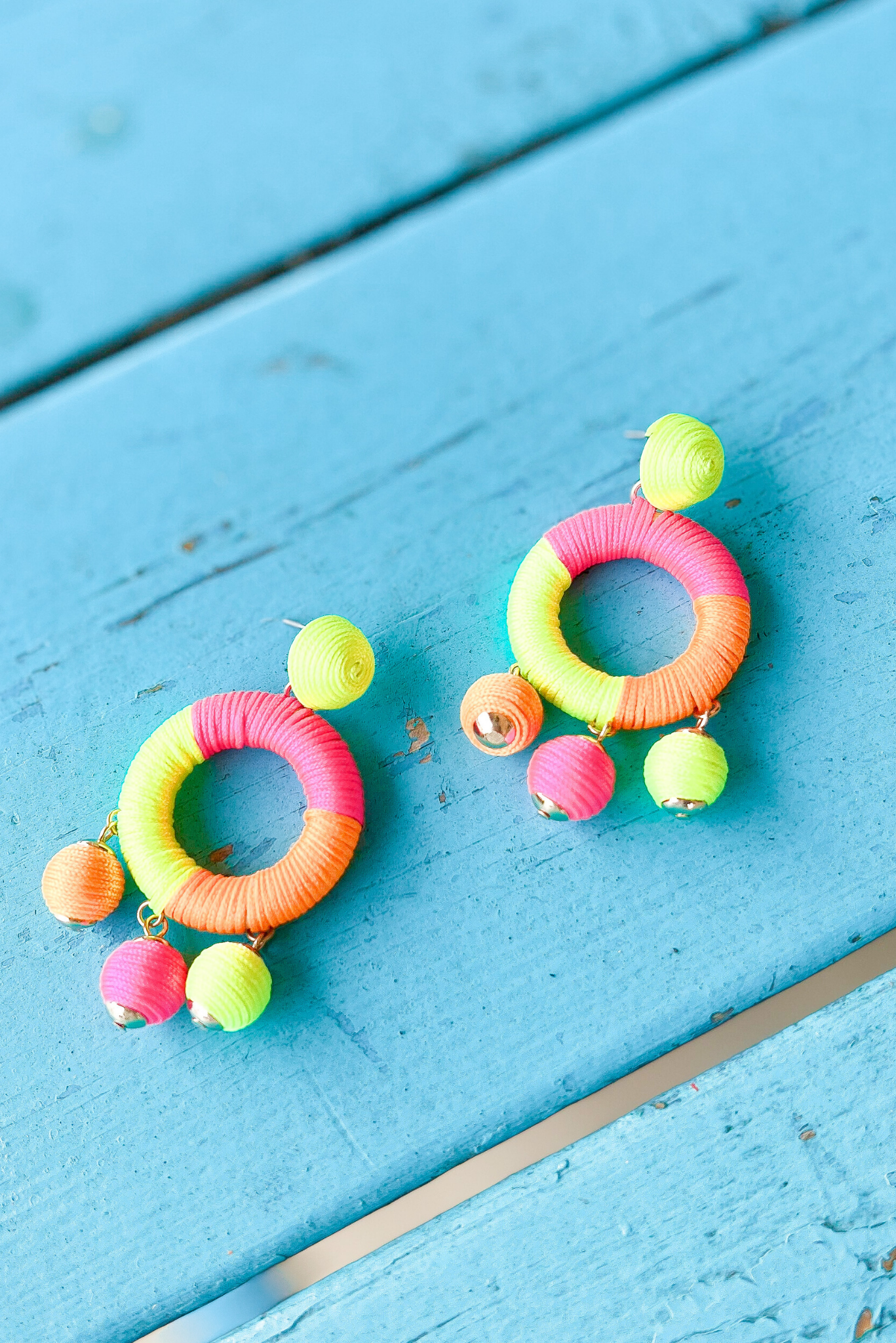 Neon Open Circle Wrapped Dangle Earrings