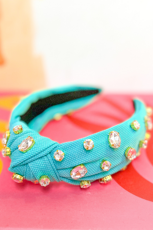 Teal Textured Rhinestone Knot Headband