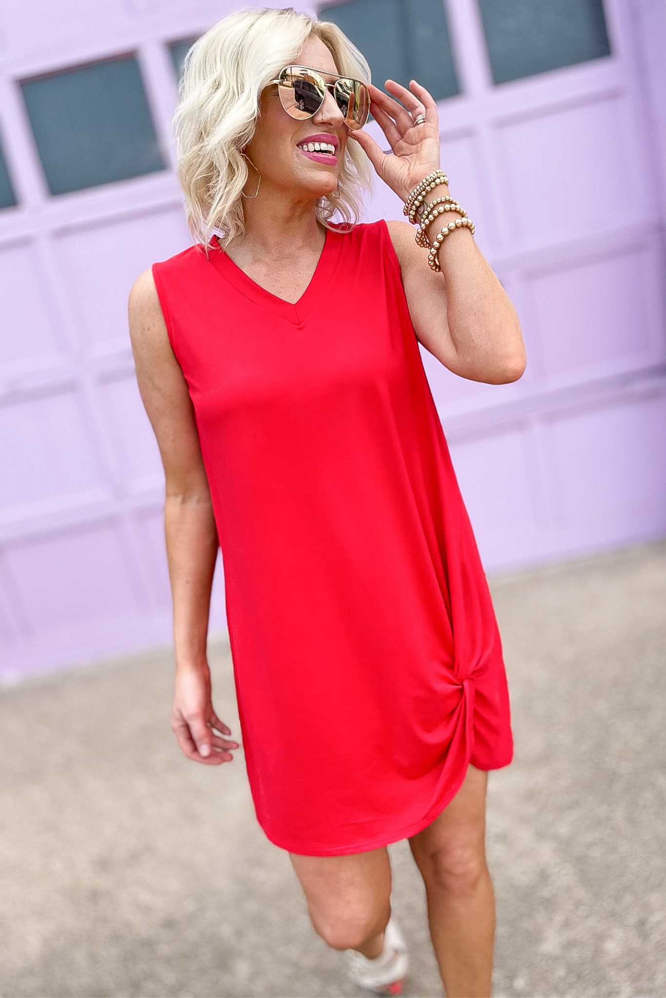 Red V Neck Sleeveless Knot Dress, knot dress, red dress, v neck, summer dress, essential, shop style your senses by mallory fitzsimmons