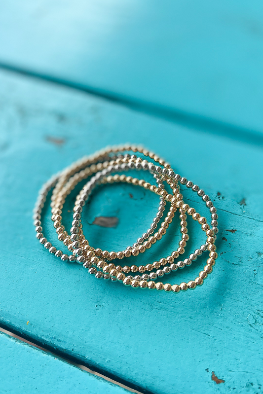 Thin Gold And Silver Stretch Bracelet Stack