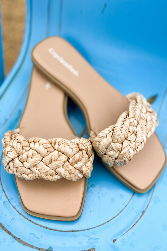 Natural Braided Raffia Strap Sandal Slides