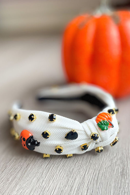 White Halloween Rhinestone Textured Knot Headband, teacher must have, fall transition piece, fun accessory, mom style, shop style your senses by mallory fitzsimmons