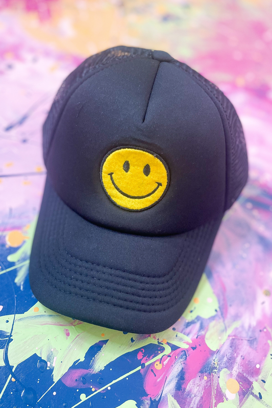 Black Smiley Trucker Hat