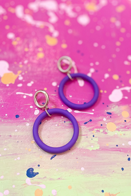 Purple Gold Circle Link Earrings