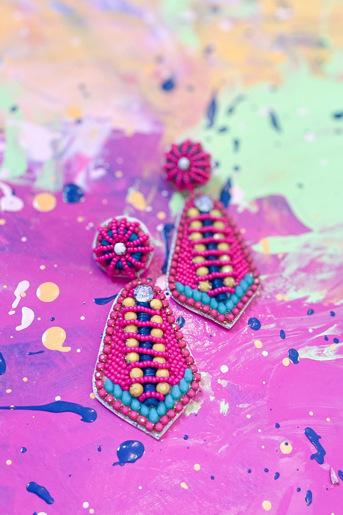 Hot Pink Multi Detail Beaded Dangle Earrings